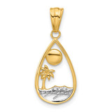 Image of 14K Yellow Gold with White Rhodium Diamond-cut Ocean Scene Teardrop Pendant