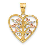 Image of 14K Yellow Gold Rose-plated and White Rhodium Diamond-cut Branches in Heart Pendant