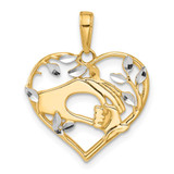Image of 14K Yellow Gold and White Rhodium Diamond-cut Mother and Child Hands in Heart Pendant