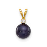 Image of 14K Yellow Gold 6-7mm Round Black Freshwater Cultured Pearl and .03ctw Diamond Pendant
