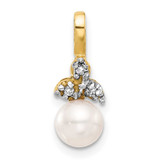 Image of 14K Yellow Gold 6-7mm Round White Freshwater Cultured Pearl and .03ctw Diamond Pendant