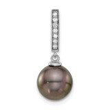 Image of 14K White Gold 10-11mm Black Cultured Tahitian Pearl .07ctw Diamond Dangle Chain Slide Pendant