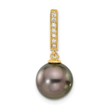 Image of 14K Yellow Gold 10-11mm Round Black Tahitian Cultured Pearl .07ctw Diamond Dangle Chain Slide Pendant