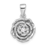 Image of Sterling Silver Rhodium-plated CZ Flower Pendant QC11314