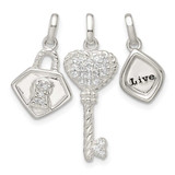 Image of Sterling Silver Polished/Textured Double Palm Tree Pendant QC10003