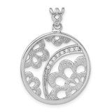 Image of Sterling Silver Rhodium-plated Textured CZ Floral Circle Pendant QP4356