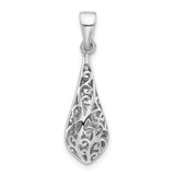 Image of Sterling Silver Rhodium-Plated Polished Puffed Filigree Teardrop Pendant QP5731
