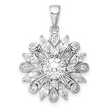 Image of Sterling Silver Rhodium-plated CZ Floral Pendant