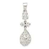Image of Sterling Silver Polished CZ Teardrop Dangle Pendant