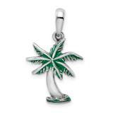 Image of Sterling Silver Polished Enameled Palm Tree Pendant