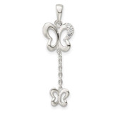 Image of Sterling Silver Polished CZ Butterfly Dangle Pendant