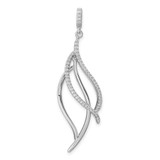Image of Sterling Silver Rhodium-plated CZ Dangle Leaf Pendant