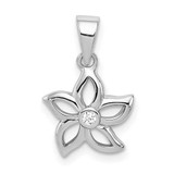 Image of Sterling Silver Rhodium-plated Flower with CZ Pendant