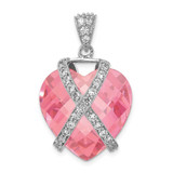 Image of Sterling Silver Polished Pink & Clear CZ Heart Pendant
