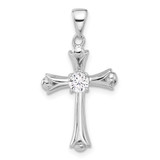 Image of Sterling Silver Rhodium-plated CZ Budded Cross Pendant