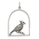 Image of Sterling Silver Antiqued Bird on Branch in Cage Pendant