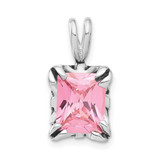 Image of Sterling Silver Antiqued Emerald Shaped Pink CZ Pendant