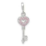 Image of Sterling Silver Key with Pink CZ Heart Enhancer Pendant