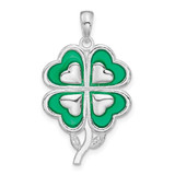 Image of Sterling Silver Polished Enameled 4-Leaf Clover Pendant