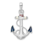 Image of Sterling Silver Polished Enameled Anchor w/Rope Pendant