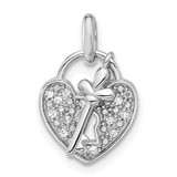 Image of Sterling Silver Rhodium-plated CZ Key and Heart Pendant