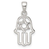 Image of Sterling Silver Polished Chamseh w/Star of David Pendant