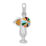 Image of Sterling Silver Polished Enameled Tropical Drink Pendant
