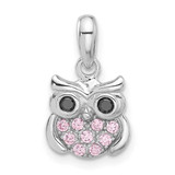 Image of Sterling Silver Rhodium-plated Pink/Black CZ Owl Pendant