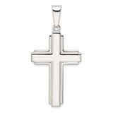 Image of Sterling Silver Polished w/Edge Lines Latin Cross Pendant