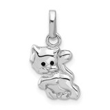 Image of Sterling Silver Rhodium-plated Enameled Cat Charm Pendant