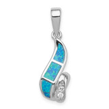 Image of Sterling Silver CZ Blue Inlay Created Opal Twisted Pendant