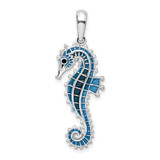 Image of Sterling Silver Polished 3D Enameled Blue Seahorse Pendant