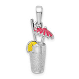 Image of Sterling Silver Polished 3D Enameled Cocktail Drink Pendant