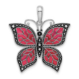 Image of Sterling Silver Polished Enameled Fuchsia Butterfly Pendant