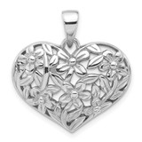 Image of Sterling Silver Rhodium-Plated Polished Flower Heart Pendant