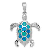 Image of Sterling Silver Created Blue Opal Inlay / CZ Tortoise Pendant