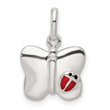 Image of Sterling Silver Polished Enameled Butterfly w/Ladybug Pendant