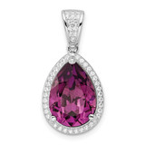 Image of Sterling Silver Rhodium-plated CZ & Dk Purple Crystal Pendant