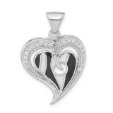 Image of Sterling Silver Polished Black & White Enamel CZ Heart Pendant