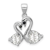 Image of Sterling Silver Rhodium-plated Polished CZ Swan Couple Pendant