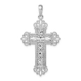 Image of Sterling Silver Diamond-cut Filigree Fleur de Lis Cross Pendant