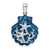 Image of Sterling Silver Polished Enameled Blue Shell w/Starfish Pendant