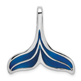 Image of Sterling Silver Polished Enameled Blue Whale Tail Slide Pendant