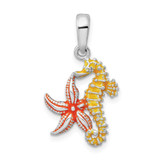 Image of Sterling Silver Polished Enameled Starfish and Seahorse Pendant