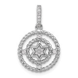 Image of Sterling Silver Rhodium-plated Fancy CZ Circle with Star Pendant