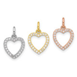 Image of Sterling Silver Rhodium-plated Gold and Pink CZ 3 Hearts Pendant