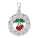 Image of Sterling Silver Polished Enamel Traverse City,MI w/Cherry Pendant