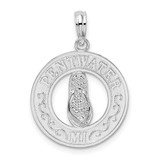 Image of Sterling Silver Polished Pentwater, MI Circle w/Flip Flop Pendant