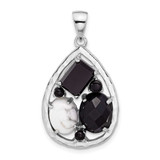Image of Sterling Silver Rhodium-plated Agate and Howlite Teardrop Pendant