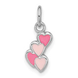 Image of Sterling Silver Rhodium-plated Pink Enameled Hearts Charm Pendant